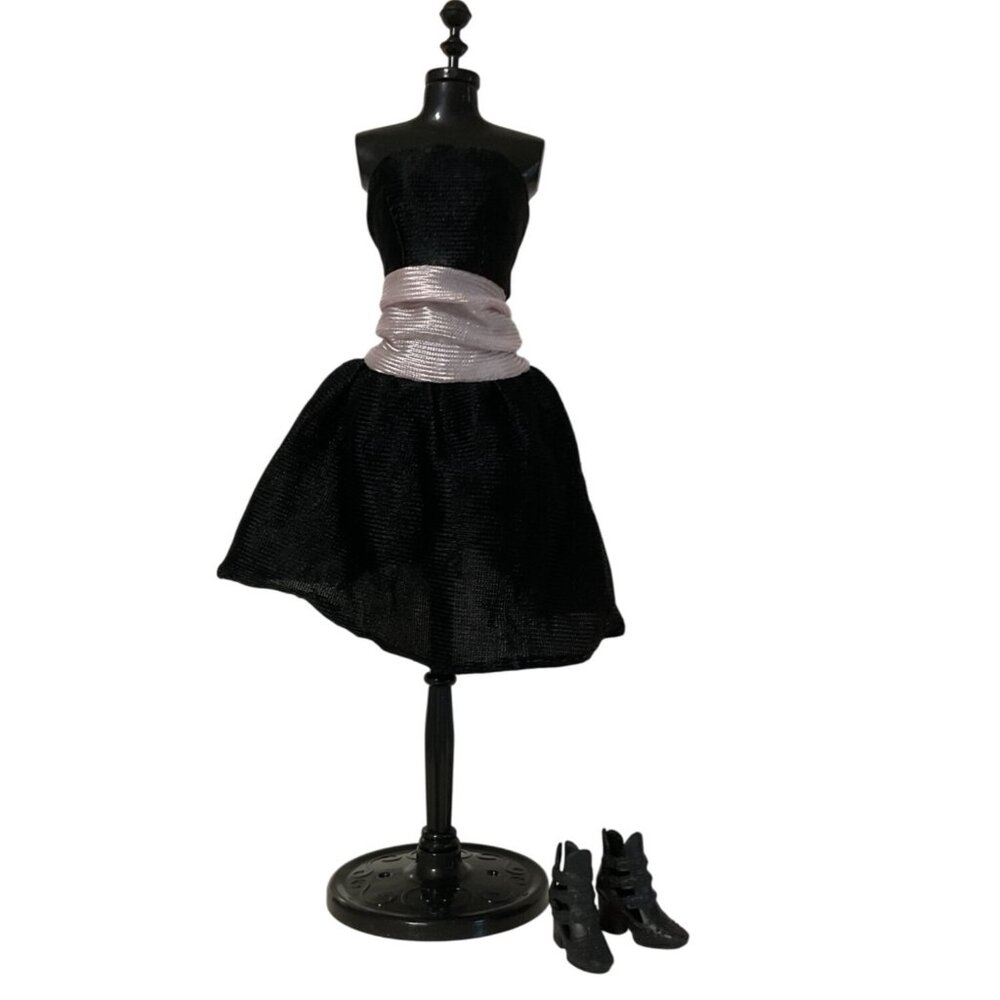 Vintage Black and Pink Fashion Doll Strapless Dress and High Heel Boots